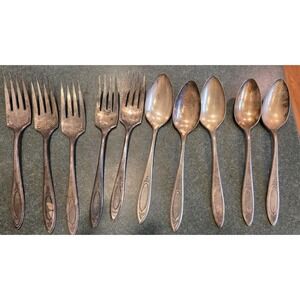 10 Pc Antique ONIEDA COMMUNITY PLATE  Flatware Art Deco 5 Salad Forks/5 Spoons